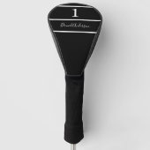 Zwart wit naamnummer streekscript golfheadcover (Voorkant)