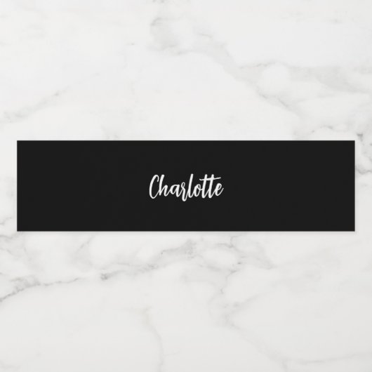 Zwart wit naamschrift elegant modern waterfles etiket (Enkel label)
