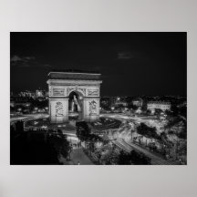 Zwart-wit Nacht Foto Arc de Triomphe Parijs