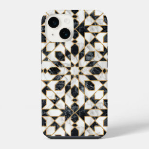 Zwart & wit namaak goud marmer Marokkaans mozaïek iPhone 14 Hoesje