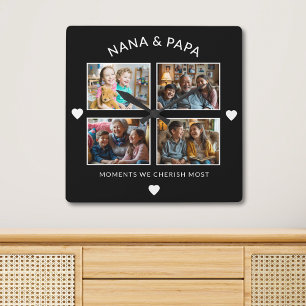Zwart-wit Nana Papa 4 Foto Grootouder Gift Vierkante Klok