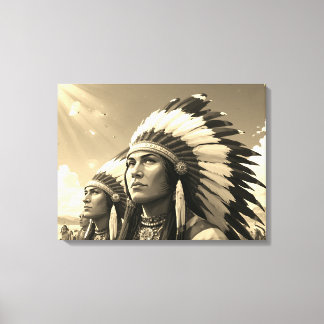 Zwart + Wit Native Amerikaanse Indianen aan een Mu Canvas Afdruk