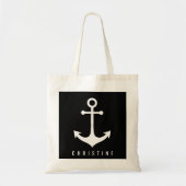 zwart-wit nautisch anker tote bag (Voorkant)