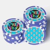 Zwart, Wit, Neon Blauwe Schedels Patroon Pokerchips (Opstapeling)