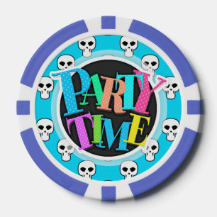 Zwart, Wit, Neon Blauwe Schedels Patroon Pokerchips
