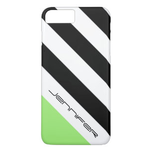 Zwart, Wit & Neon Groen Streep met Aangepaste Naam iPhone 8 Plus / 7 Plus Hoesje