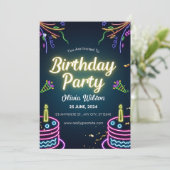 Zwart-wit Neon Verjaardagsfeestje Poster Kaart (Staand voorkant)