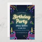 Zwart-wit Neon Verjaardagsfeestje Poster Kaart (Voorkant / Achterkant)