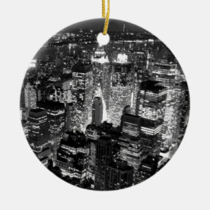Zwart-wit New York City Night Skyline Keramisch Ornament