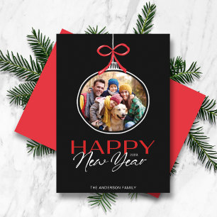 Zwart Wit Nieuwjaar Foto Ornament Vakantie Kaart