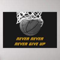 Zwart wit nooit opgeven Quote Basketbal Poster