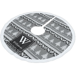 Zwart-wit Nordic Fir Trees + familienaam Kerstboom Rok