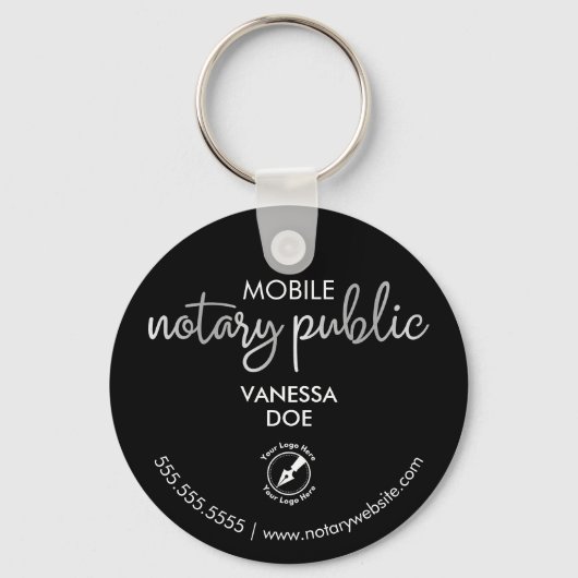 Zwart-wit Notaris QR Code Logo Business Promo Sleutelhanger (Voorkant)