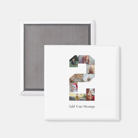 Zwart-wit Nummer 2 Fotocollage Magneet (Voorkant / Achterkant)