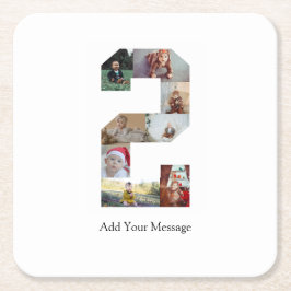 Zwart-wit Nummer 2 Fotocollage Vierkante Kartonnen Onderzetter