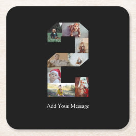 Zwart-wit Nummer 2 Fotocollage Vierkante Kartonnen Onderzetter