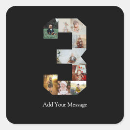 Zwart-wit nummer 3 foto collage vierkante sticker