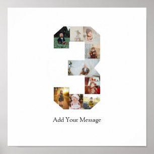 Zwart-wit Nummer 3 Fotocollage Poster