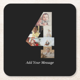 Zwart-wit Nummer 4 Fotocollage Vierkante Kartonnen Onderzetter