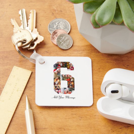 Zwart-wit Nummer 6 Fotocollage Sleutelhanger (Bureau)