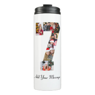 Zwart-wit nummer 7 fotocollage thermosbeker