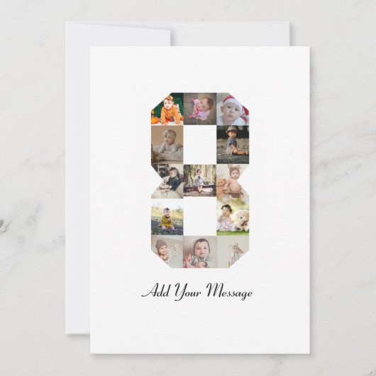 Zwart-wit nummer 8 fotocollage aankondiging (Voorkant)