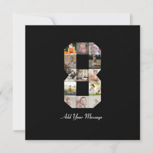 Zwart-wit nummer 8 fotocollage bedankkaart