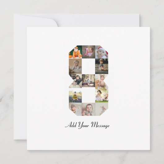 Zwart-wit nummer 8 fotocollage kaart (Voorkant)