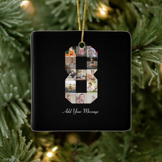 Zwart-wit nummer 8 fotocollage keramisch ornament (Boom)