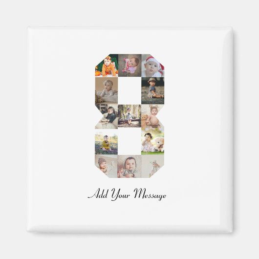 Zwart-wit nummer 8 fotocollage magneet (Voorkant)