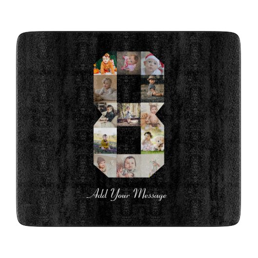 Zwart-wit nummer 8 fotocollage snijplank (Voorkant)