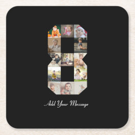 Zwart-wit nummer 8 fotocollage vierkante kartonnen onderzetter