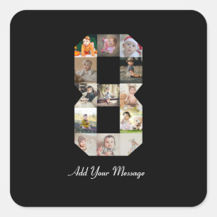 Zwart-wit nummer 8 fotocollage vierkante sticker