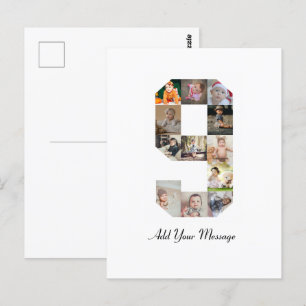 Zwart-wit nummer 9 fotocollage briefkaart