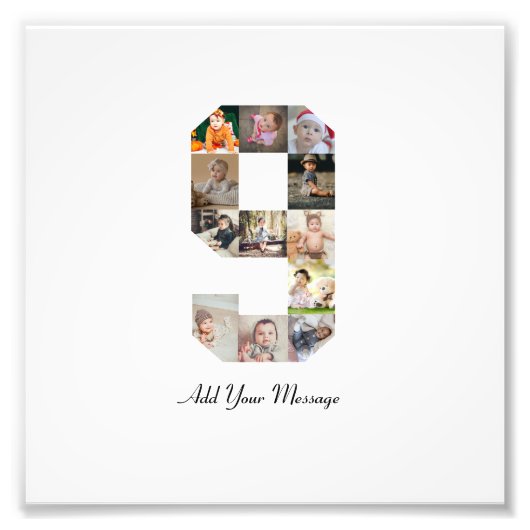 Zwart-wit nummer 9 fotocollage foto afdruk (Voorkant)