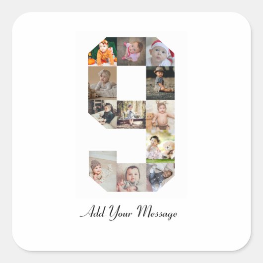 Zwart-wit nummer 9 Fotocollage Vierkante Sticker (Voorkant)