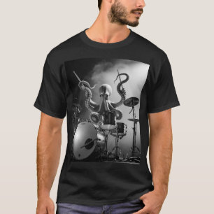 Zwart-wit Octopus Drummer T-shirt