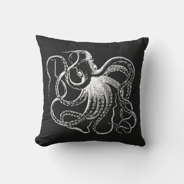 Zwart-wit  octopus illustratie buitenkussen (Voorkant)