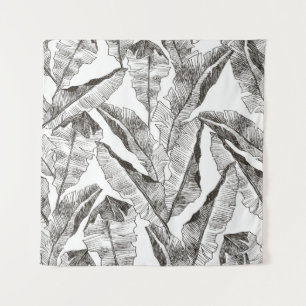 Zwart wit Oerwoud: Tropisch Plant Wandkleed