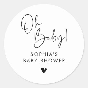 Zwart-wit Oh Baby Modern Boho Baby shower Ronde Sticker