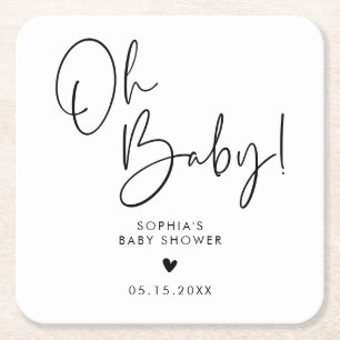 Zwart-wit Oh Baby Modern Boho Baby shower Vierkante Kartonnen Onderzetter