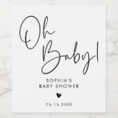 Zwart-wit Oh Baby Modern Boho Baby shower Wijn Etiket (Enkel label)
