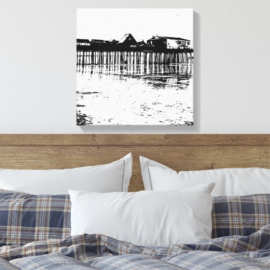 Zwart-wit Old Orchard Beach Tekening Canvas Afdruk (Insitu (Slaapkamer))