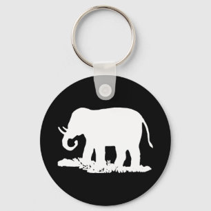 Zwart-wit olifant silhouet sleutelhanger