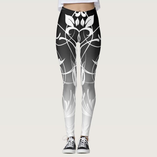 Zwart-wit ombre Swirl Leggings (Voorkant)