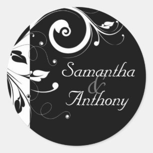 Zwart + wit omgekeerde werveling bijpassende envel ronde sticker