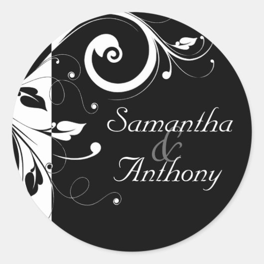 Zwart + wit omgekeerde werveling bijpassende envel ronde sticker (Voorkant)