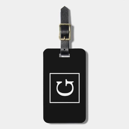 Zwart wit omhuld Initiaal monogram Bagagelabel (Voorkant verticaal)