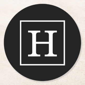 Zwart wit omhuld Initiaal monogram Ronde Kartonnen Onderzetter