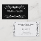 Zwart-wit omkeerbaar Floral Lace Element Visitekaartje (Voorkant / Achterkant)